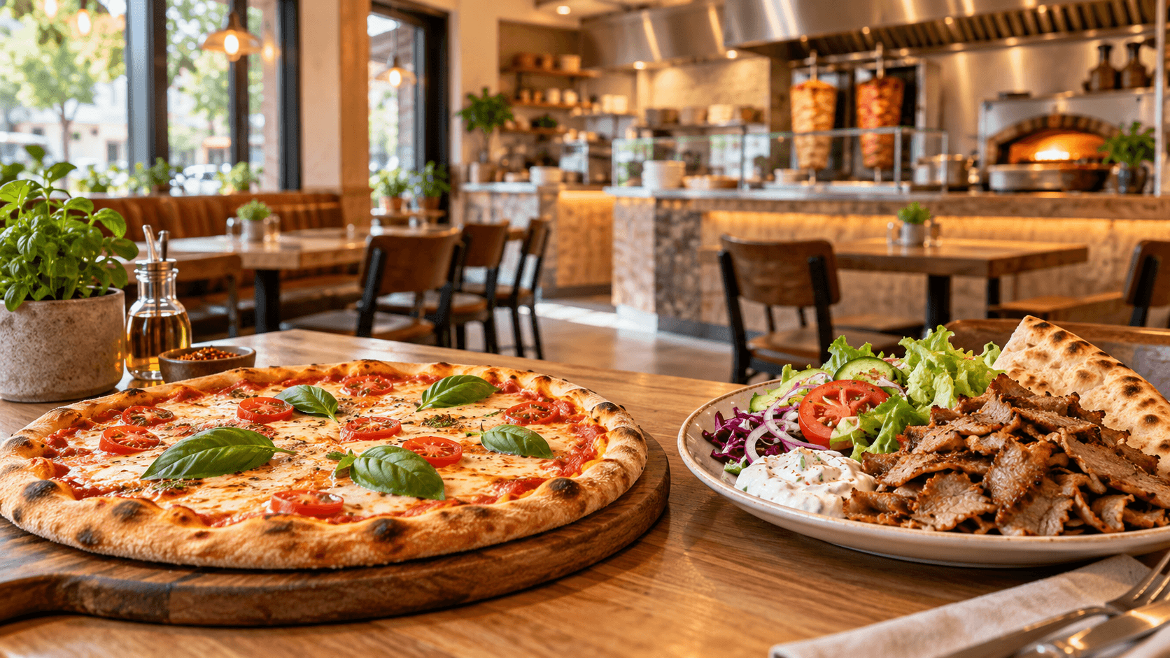 Illustrative pizza and kebab restaurant image